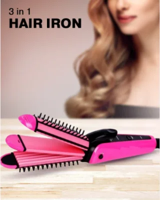 Nova 3 in 1 Multifunction Hair Comb Iron Straightener/Curler/Waffle Styler NHC-8890