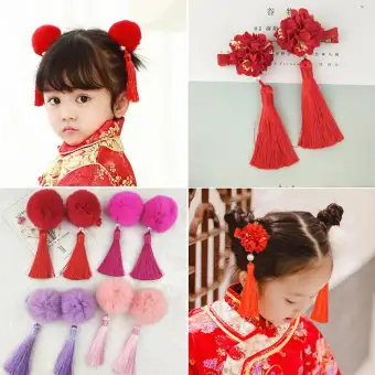 1 2pcs Princess Pearl Girls Ball Flower Hairpins Tassel Hair