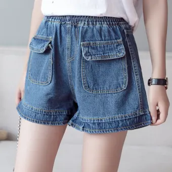 plus size elastic waist jean shorts