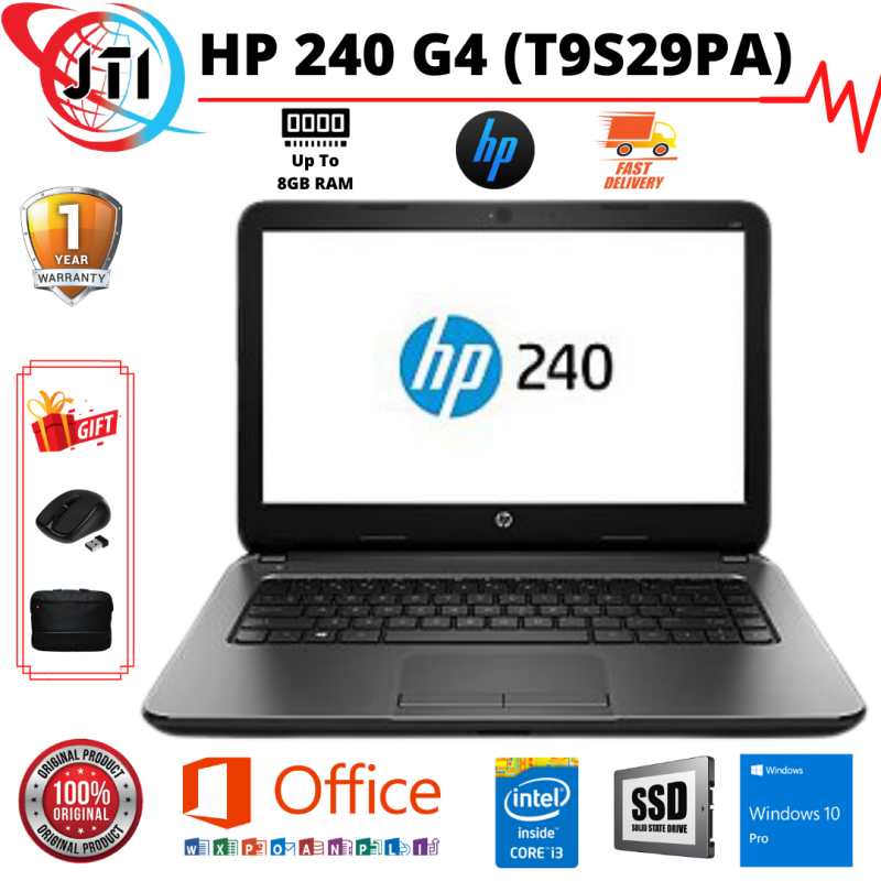 HP 240 G4 (T9S29PA) (Core i3 5th Gen / 4GB / 8GB RAM / 500GB / 14.0 / WIN 10 PRO / 1 YEAR WARRANTY/FREE GIFTS Malaysia