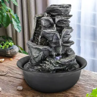 Cascading Resin Rock Falls Tabletop Water Fountain Small Relaxation Waterfall Feature With Led Lights Indoor Oudoor Decorative Tabletop Fountain For Stress Relief Lazada Ph