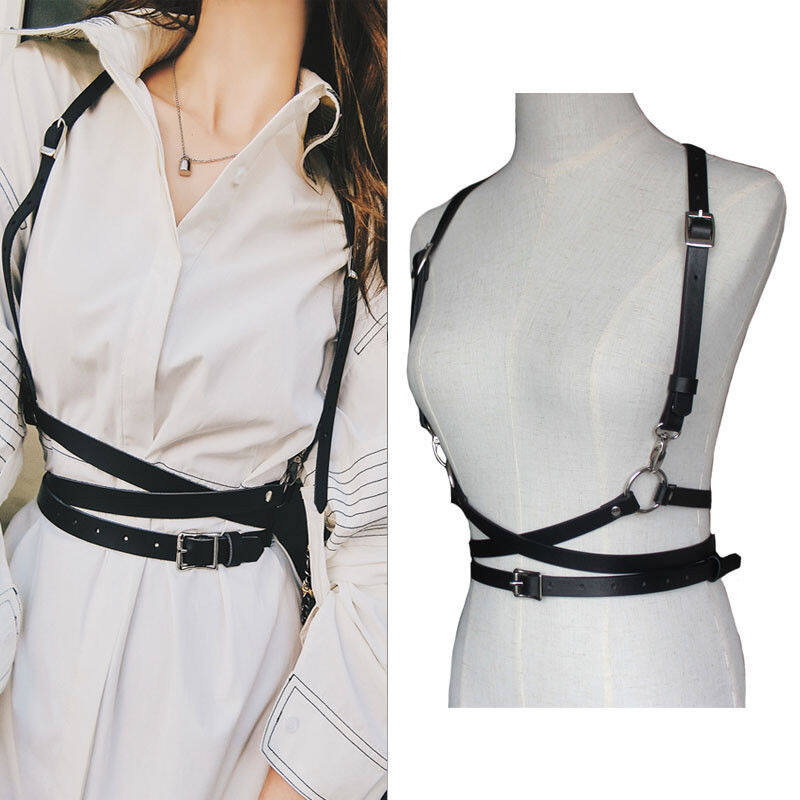Fashion Women Leather Harness Belt Handmade Neck To Waist Suspenders Body Girdle