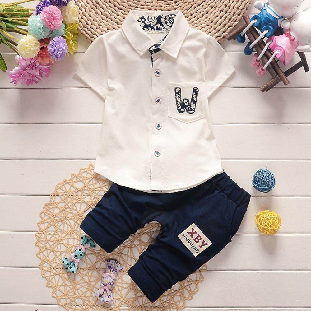 Infant Baby Boys Kids Clothes Letter T-shirt Tops Denim Shorts Pants Outfits Set