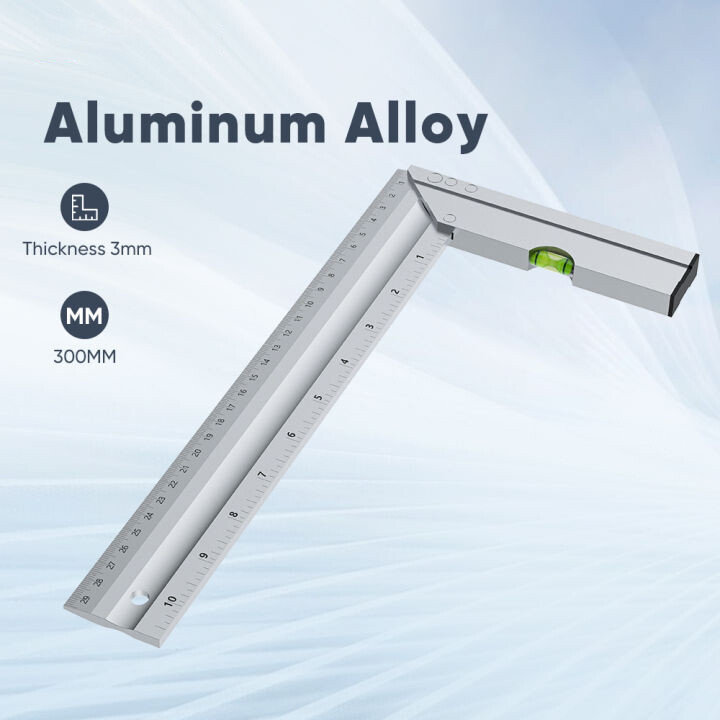 AumoPro 1pcs 300mm Adjustable Combination Square Angle Ruler Gauge 45/90 Degree with Bubble Level Multi-functional Carpenter Measure Tool