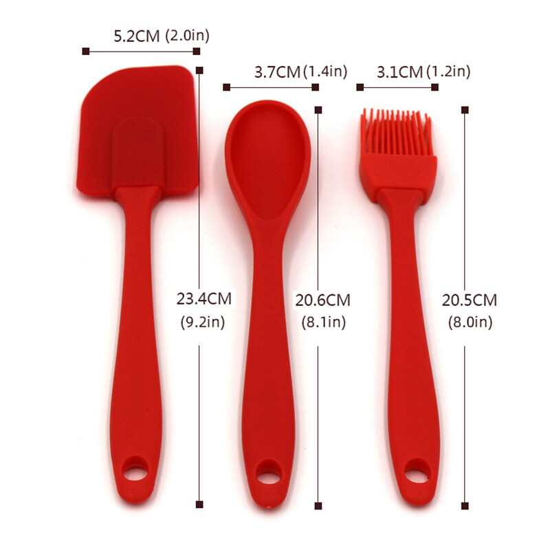 Houseeker 3Pcs High Temperature Resistance Silicone Spatula Baking Rubber Scraper Brush Baking Tools