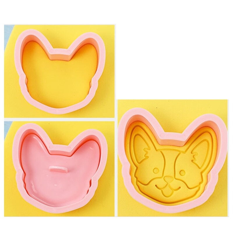 8Pcs Cute Dogs Head Pattern Cookie Cutters Set Cartoon Pressable Biscuits Mold Plastic Cookie Stamps DIY Baking Tool