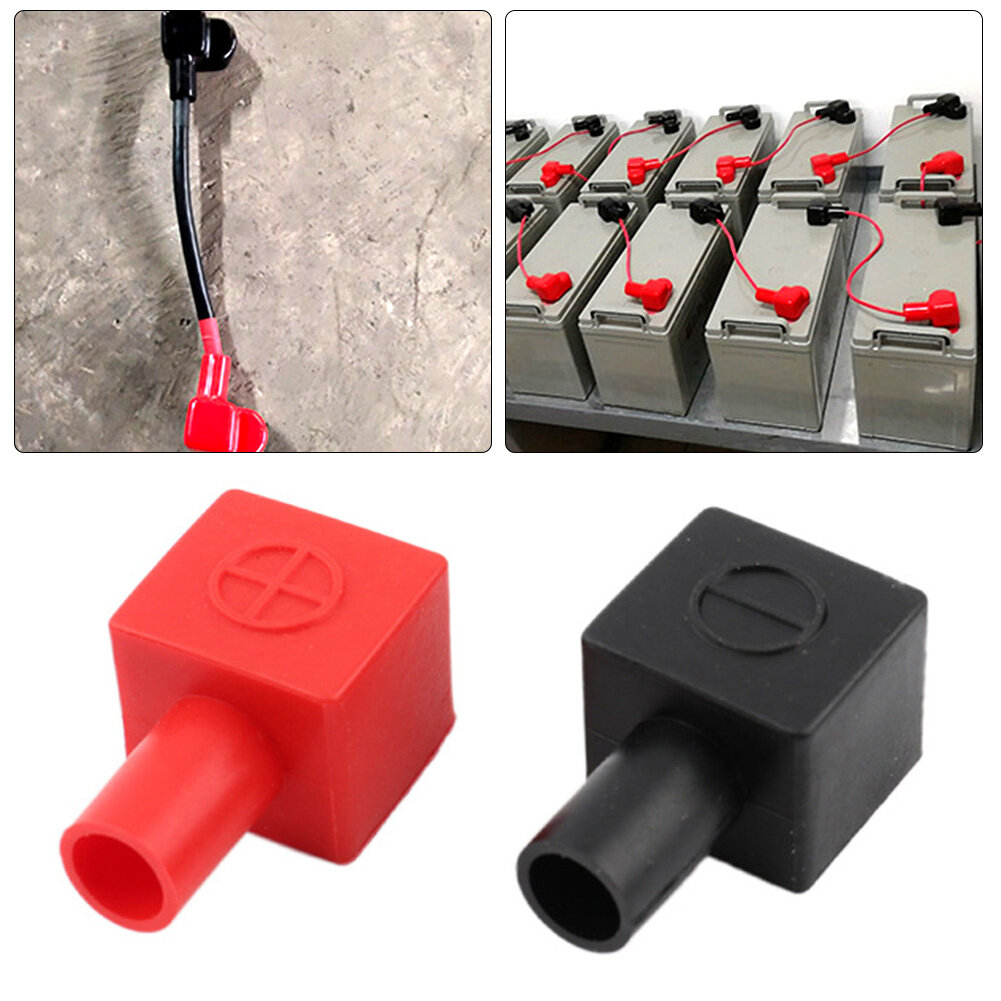 JaneDream 2Pcs Universal Square Motorcycle Car Battery Terminals Rubber Covers Battery Terminals Protection Sleeve Positive Negative Pole Cover