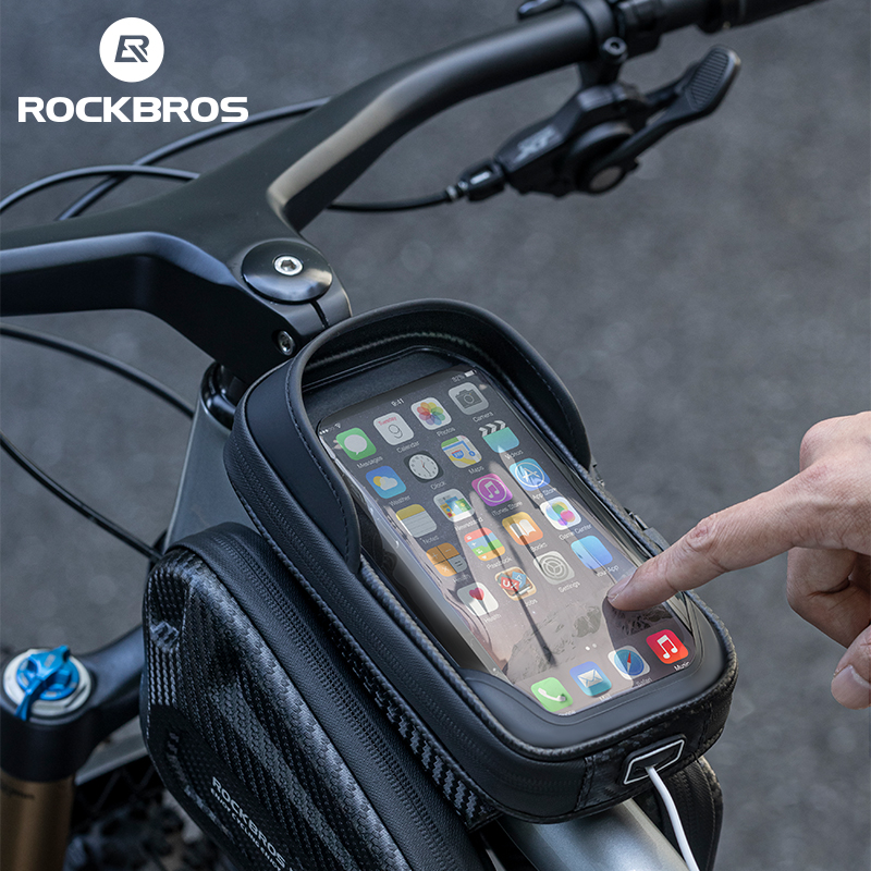 ROCKBROS Khung Trước Xe Đạp Túi điện thoại vỏ cứng màn hình cảm ứng điện thoại di động Túi điện thoại hai mặt lưu trữ ổn định Xe Đạp Phản Quang túi sườn trên