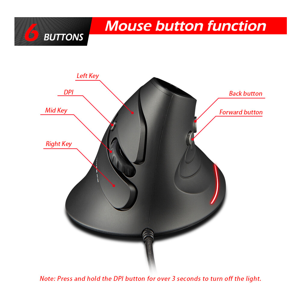 ZELOTES T-30 Chuột Quang Có Dây Chuột Đứng Có Dây USB Chuột Chơi Game 6 Phím Chuột Công Thái Học Với 4 Có Thể Điều Chỉnh DPI Cho PC Máy Tính Xách Tay