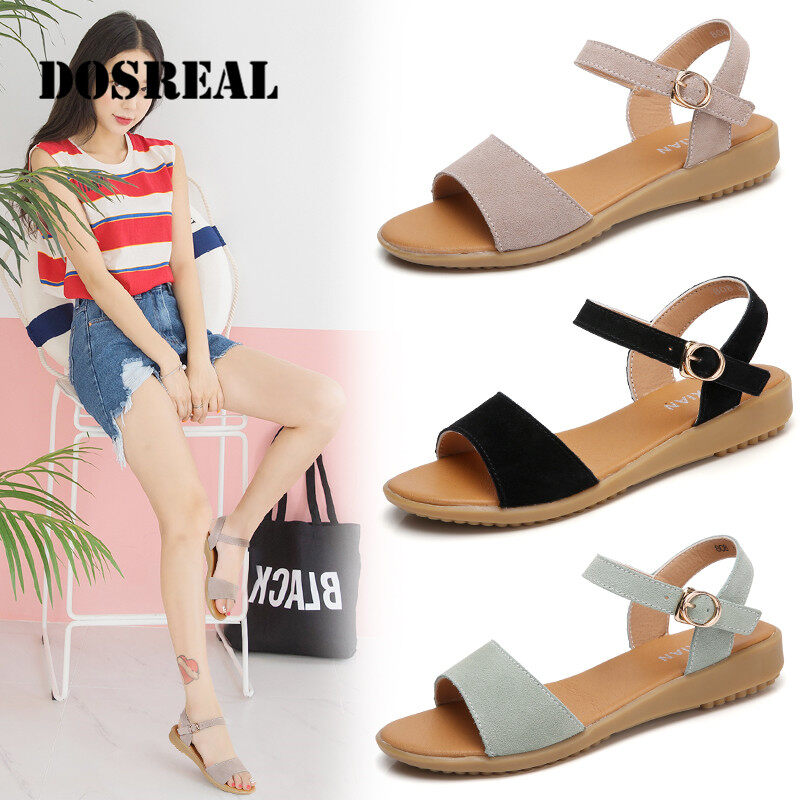 DOSREAL Women Shoes Korean Sandals For Women On Sale Summer Beach Shoes Classic Black Buckle Strap Women Wedge Sandals