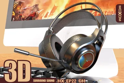 MOXOM MX-EP22 3D Surround Gaming Headset 3.5mm+USB 50mm Drive Wired Stereo RGB Game Headphone with Mic LED Light