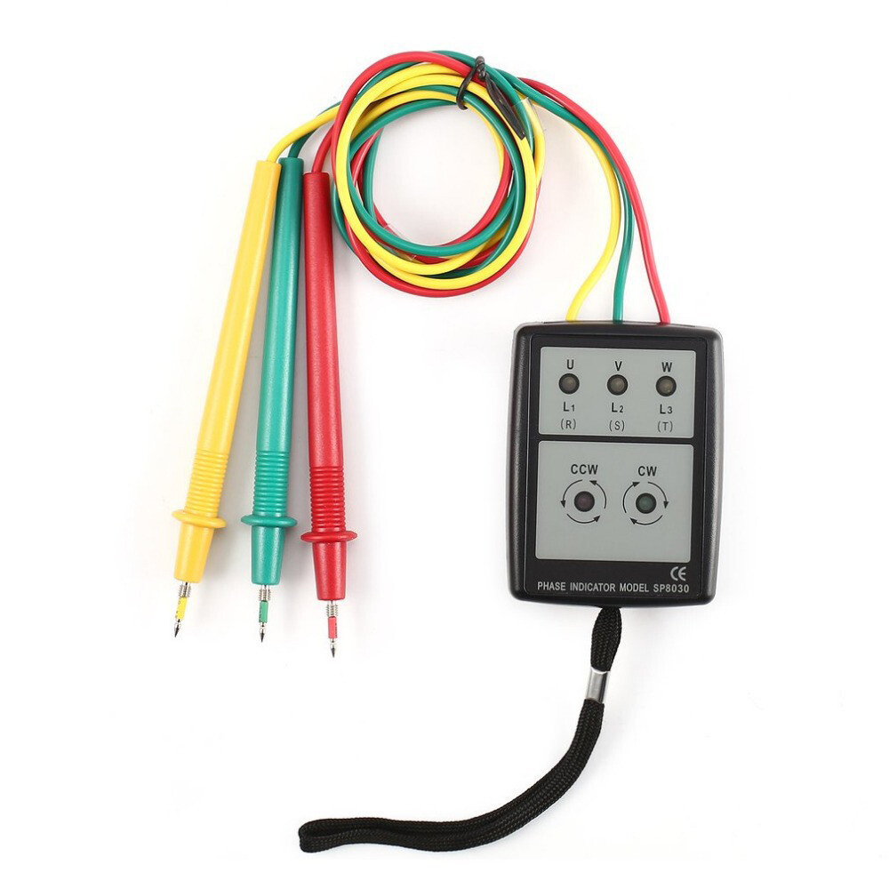 3-Phase Alternating Current Phase Meter Portable Phase-sequence Tester Digital Phase-order Indicator Phase Sequence Detector Current Tester with LED Indicator Buzzer