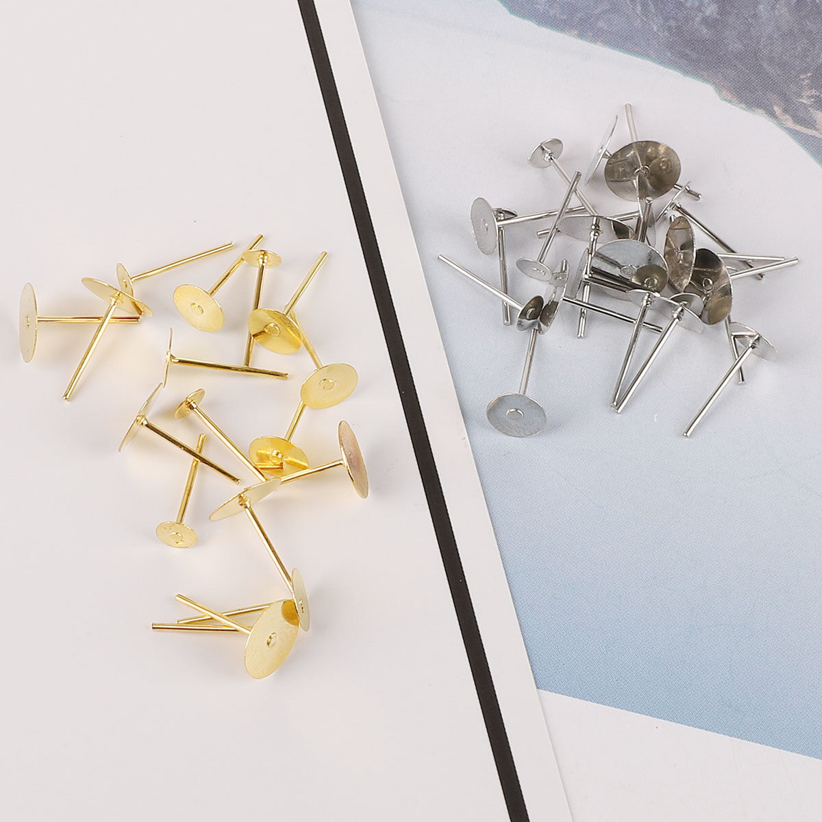 100 Cái/túi 4/6/8Mm Bông Tai Cài Đặt Trống Vòng Cơ Sở Cabochon Stud Tai Phẳng Cơ Sở Bài Viết Tinh Khiết Cắm Hoa Tai