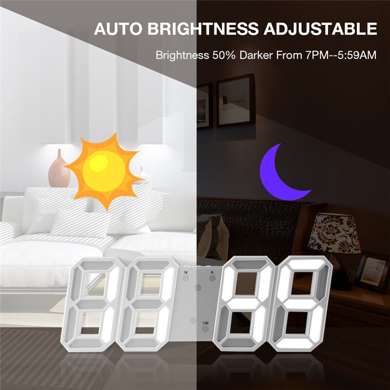 Đồng Hồ Treo Tường Kỹ Thuật Số LED Lớn 3D, Hiển Thị Đèn Ngủ Ngày Giờ Đồng Hồ Để Bàn Đồng Hồ Báo Thức Để Trang Trí Phòng Khách Gia Đình
