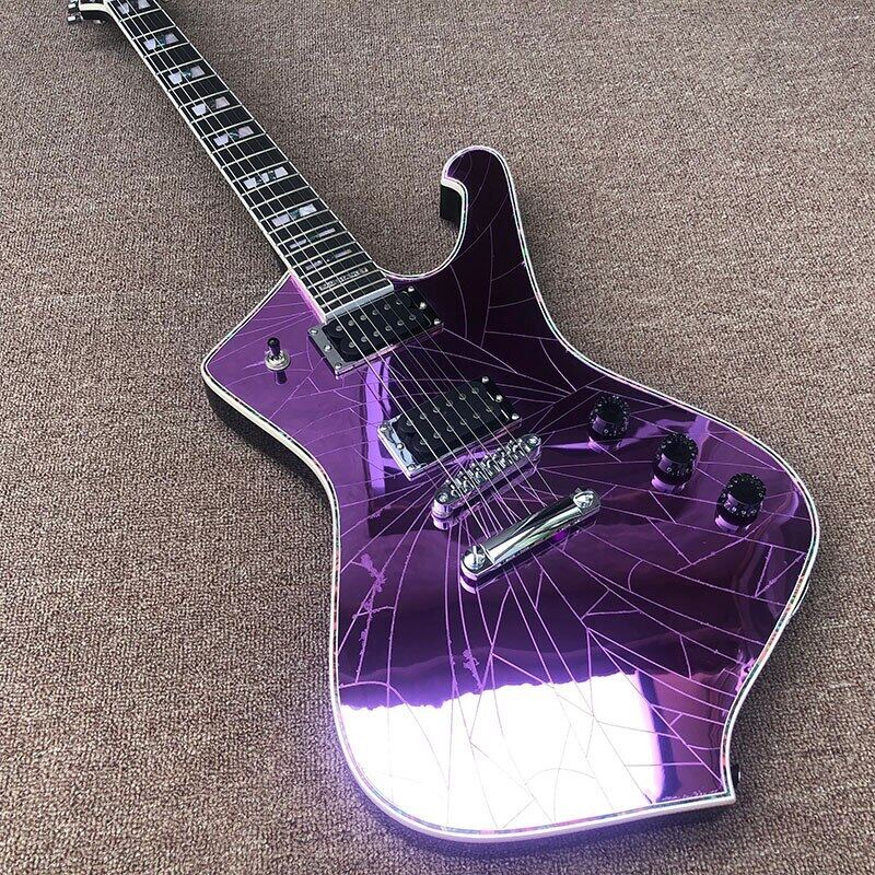 2020 High-quality 6-string electric guitar, shaped guitar, purple mirror, black paint, abalone inlay, fixed bridge,free shipping Malaysia