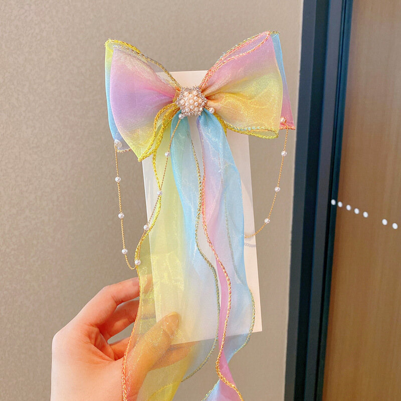 HOBIBEAR Colored Kids Hair Extensions with Cute Clips Bows,kids hair rainbow,Hair Clips for girls