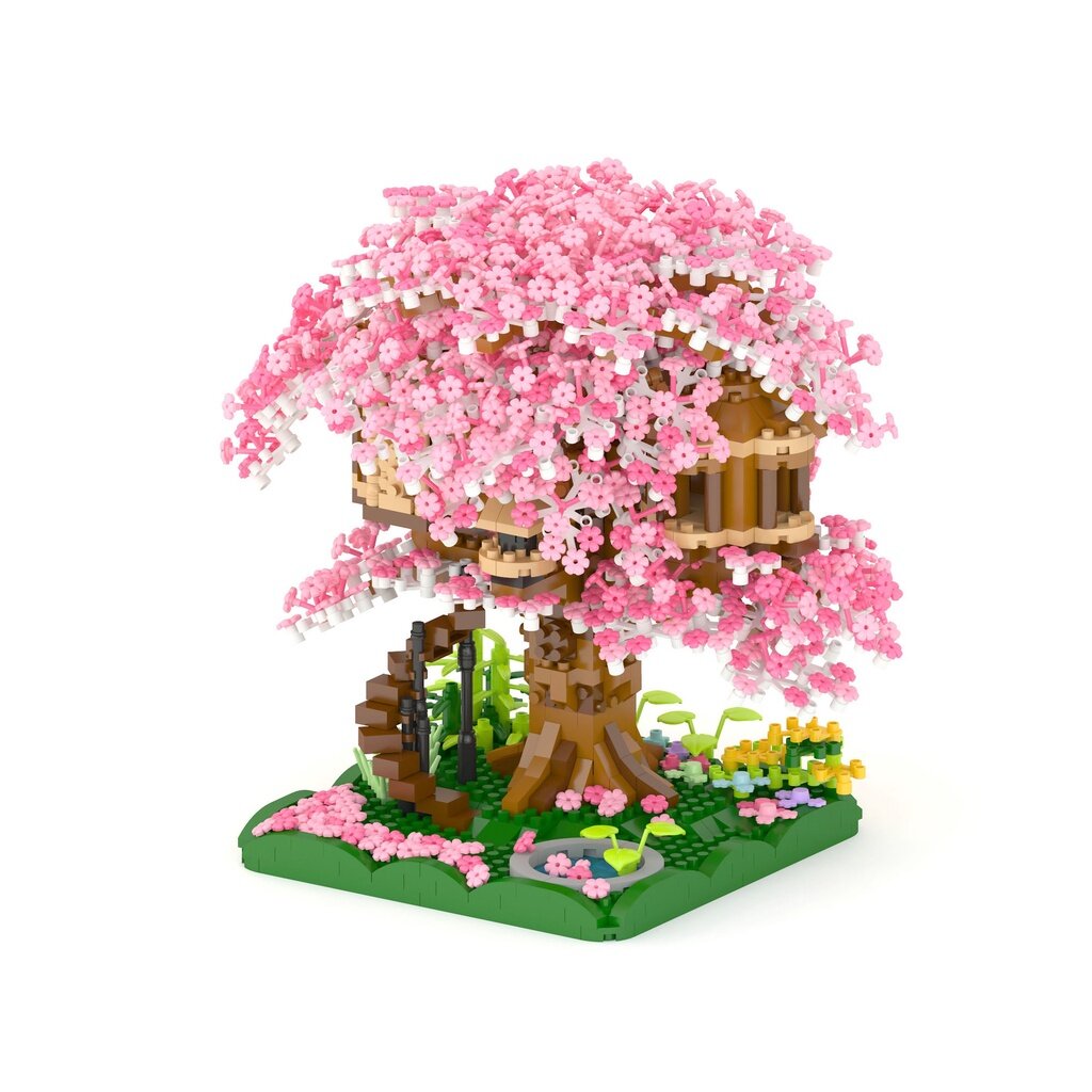 Sakura Pink Tree House Building Blocks Nano block Toy 樱花树屋积木模型摆件礼物拼装玩具 ...