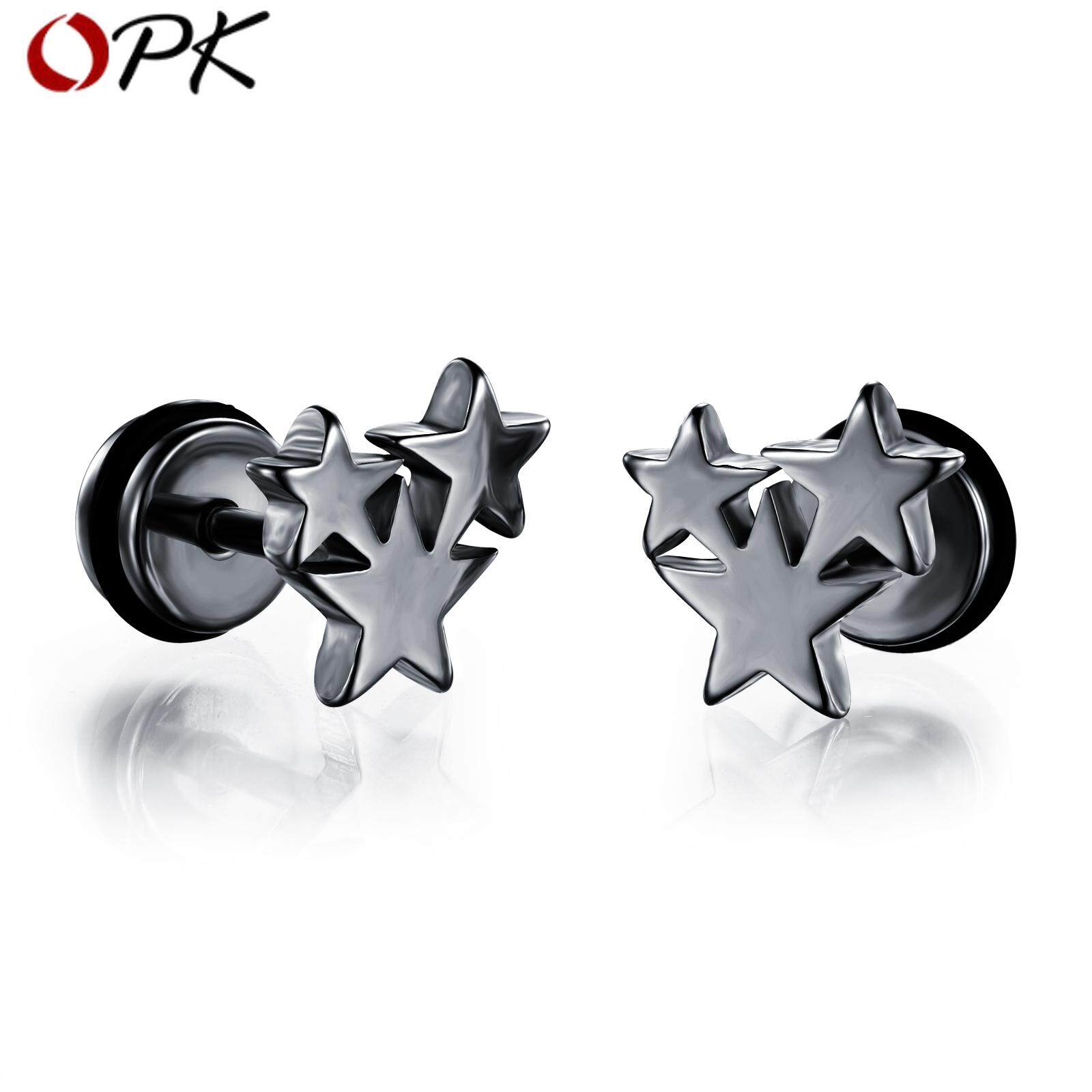 Black Earrings for Men Studs Hollow Fivepointed Star Titanium Steel Punk Mens Earrings