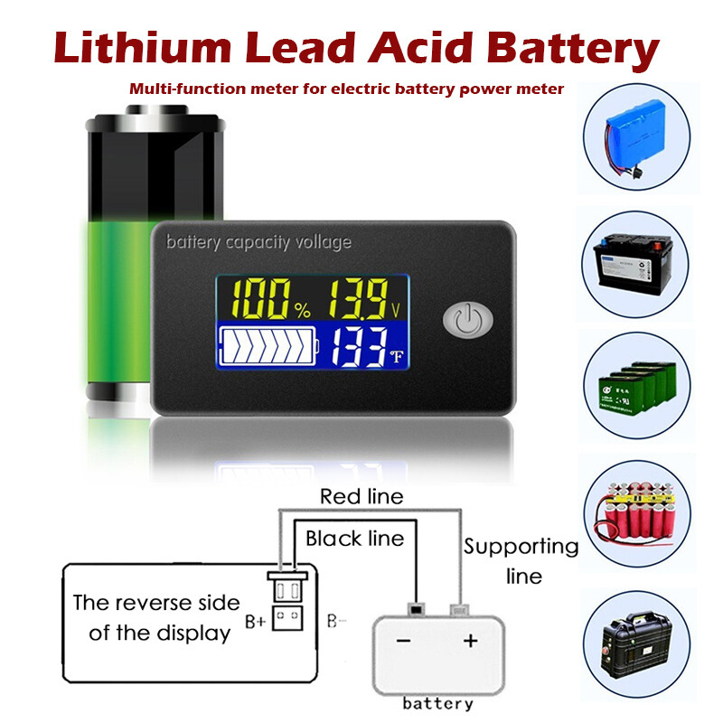 Manooby Battery Capacity Indicator Voltage Li-ion Lead acid Battery Tester LCD Temperature Voltmeter Gauge