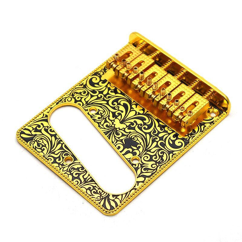 6 String Roller Saddle Bridge and Control Plate  for TL Electric Guitar with Carving Decorative Pattern Strings Through Bridge