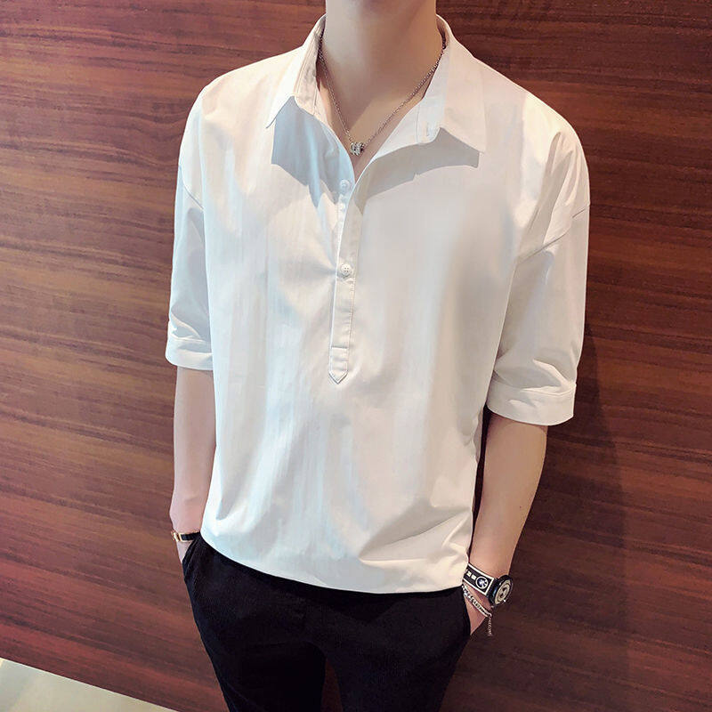 Shirt Men's Short-sleeved Loose Korean Style Five-point Sleeve Shirt Trend T-shirt Summer Top