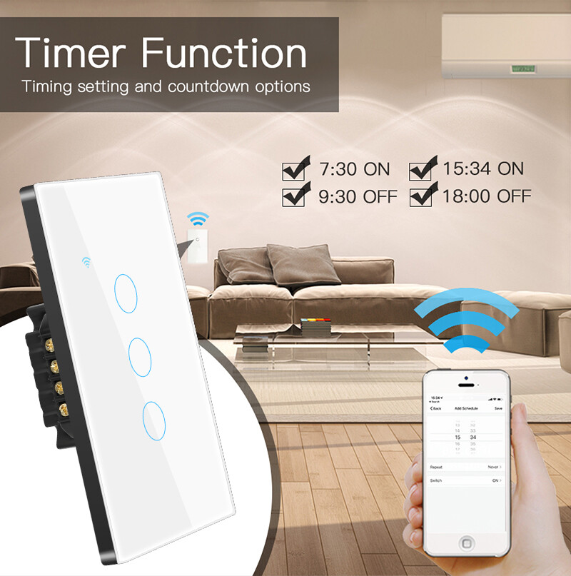 [Buyitmore/Sẵn Sàng] Công Tắc Cảm Ứng Thông Minh WiFi 1/2/3/4 Gang TUYA Công Tắc Thông Minh Nút Gắn Tường Đèn Gia Dụng Hoa Kỳ Dây Trung Tính Cần Làm Việc Với Trợ Lý Alexa Goo-Gle