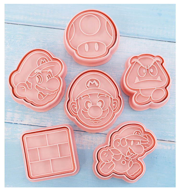 6 cái/bộ phim hoạt hình siêu Mario khuôn bánh quy nhựa bình ép bánh quy cookie press khuôn lật đường dụng cụ làm bánh