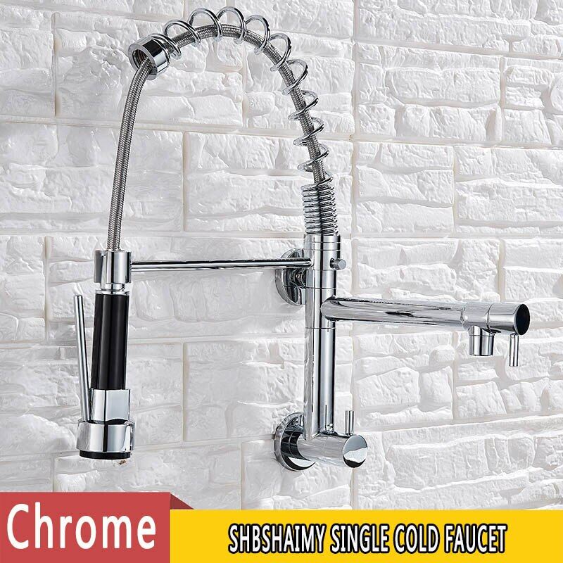 Spring Black Kitchen Faucet Pull Down Chrome Single Cold Wall Mounted Kitchen Taps Dual Function Sprayer Taps