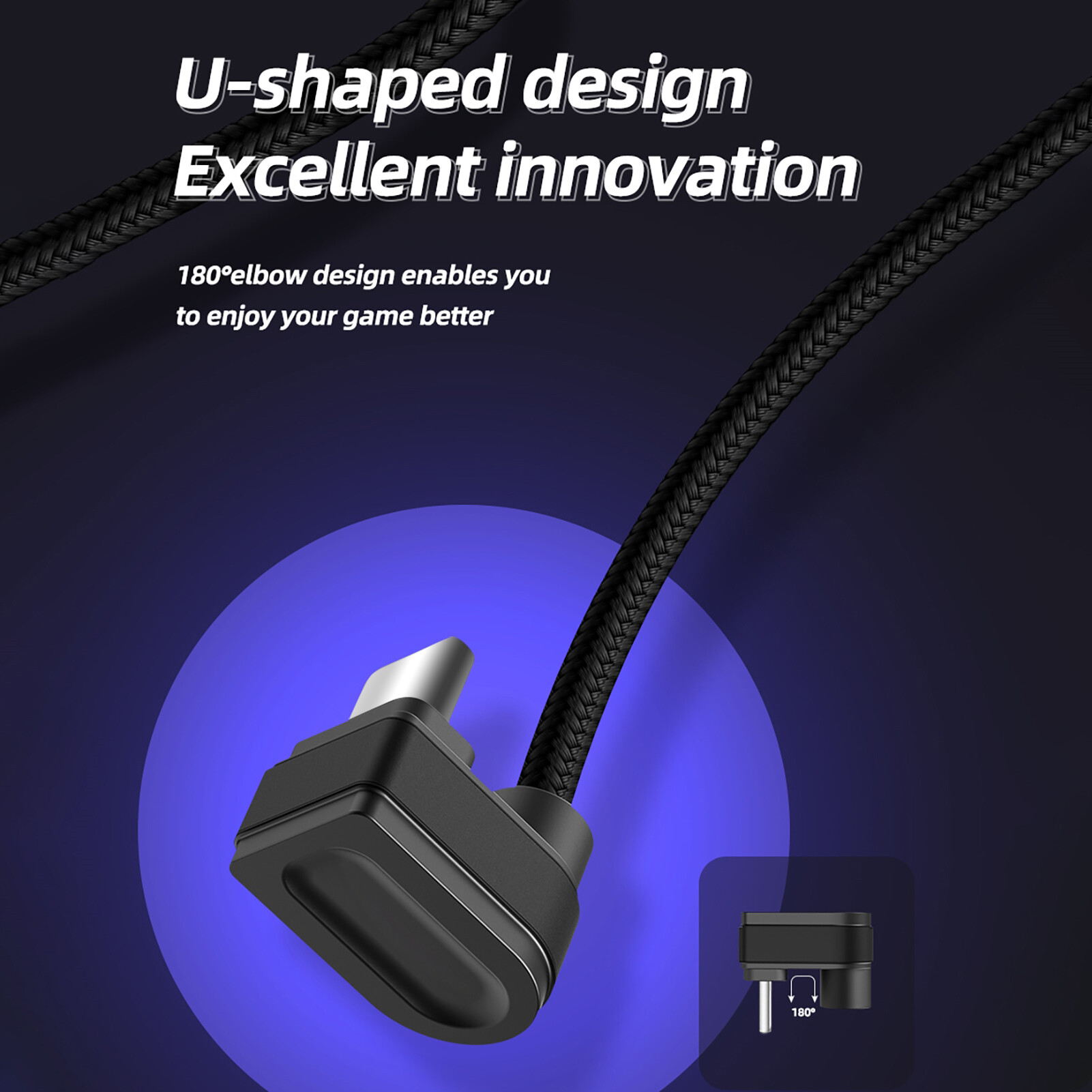 U-shaped Micro USB Type-c Mobile Phone Game Nylon Woven Fast Charging CableCharging Cable Elbow Mobile Game Data Cable Usb-C Mobile Phone Universal U-Shaped Cable