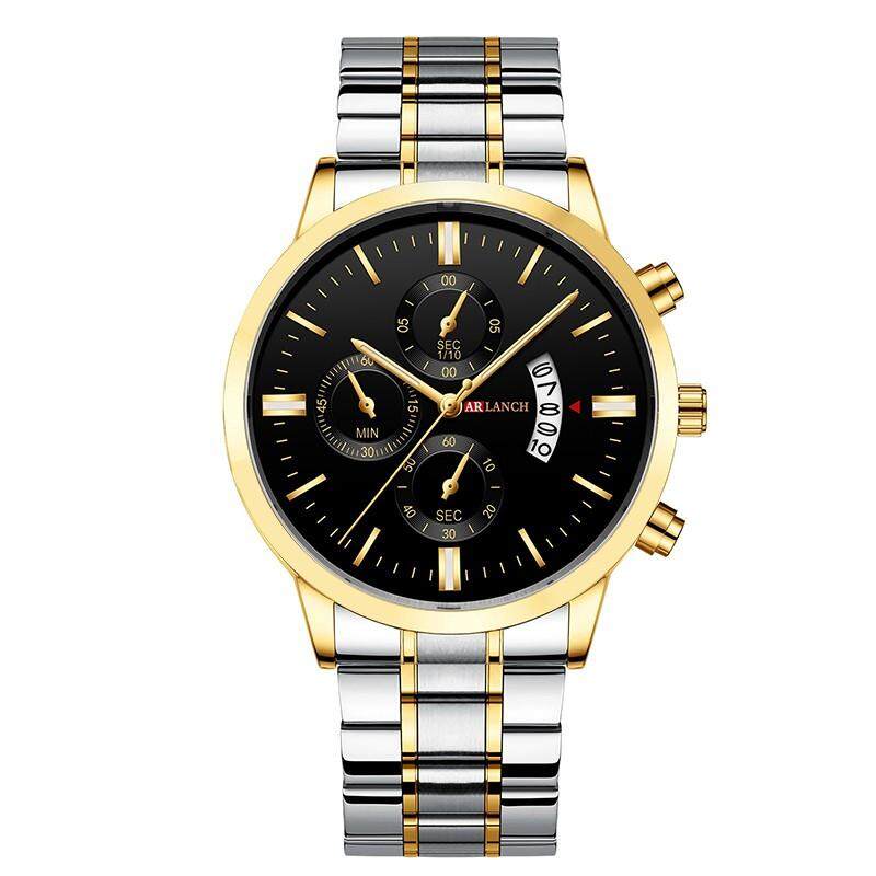 Goldsong Arlanch AR303 Mewah Merek Fashion Sederhana 3 Zona Waktu Menonton Casual Kehidupan Bisnis Tahan Aus Tahan Air QUARTZ Stainless Strap QUARTZ Wristwatchwatch