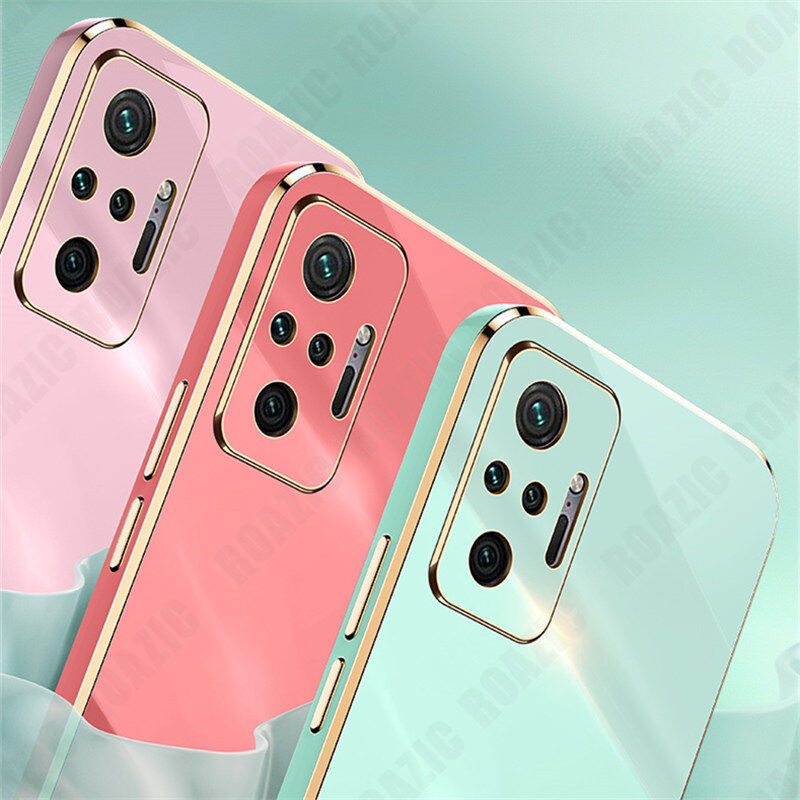 ROAZIC Dành Cho Xiaomi Redmi Note 10 5G Note 10 4G Note 10S Note 10 Pro Note 10 Pro Max Ốp Điện Thoại [Giá Đỡ Nhẫn Miễn Phí] Vỏ Bóng Cạnh Mạ Điện Thẳng Ốp Lưng TPU Mềm Chống Rơi