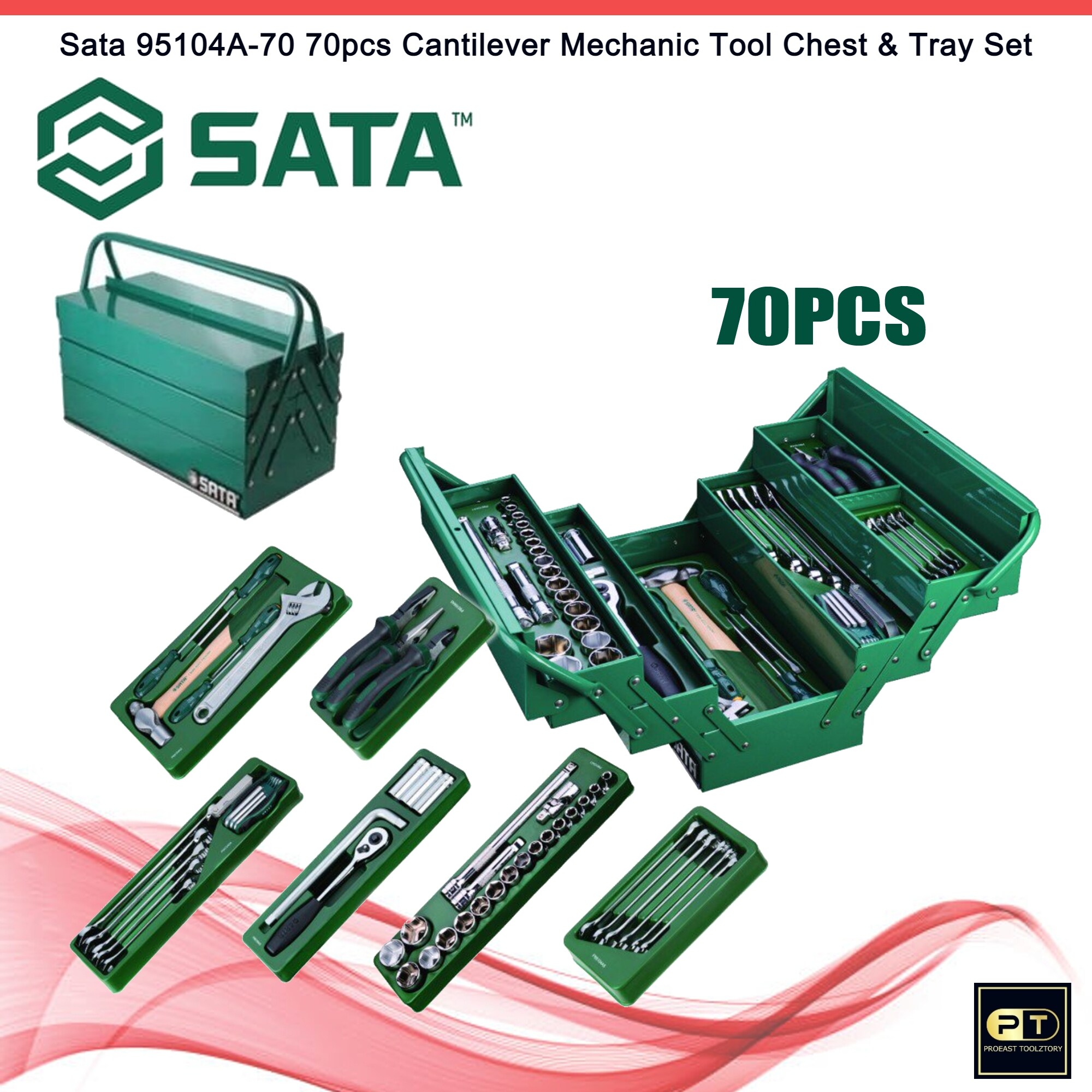 Sata Tools 70pcs Cantilever Mechanic Tool Chest & Tray Set 95104A70