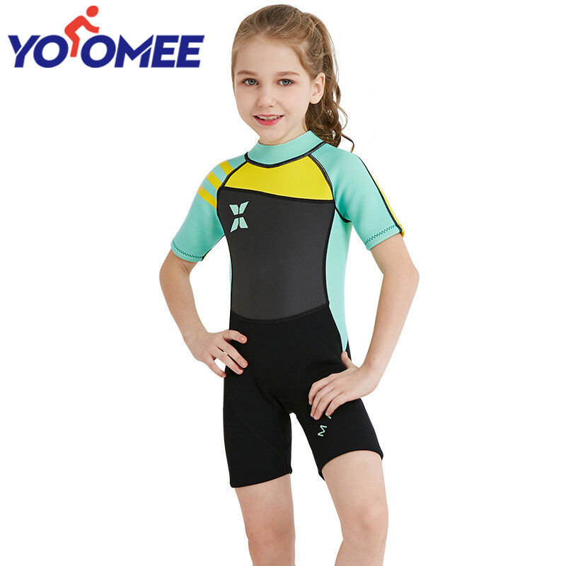 Yoomee One Piece 2.5MM Warm Neoprene Wetsuit Diving Swimming Surf Wet Suit for Kids Wetsuits Short Sleeve Scuba Rash Guards Suits