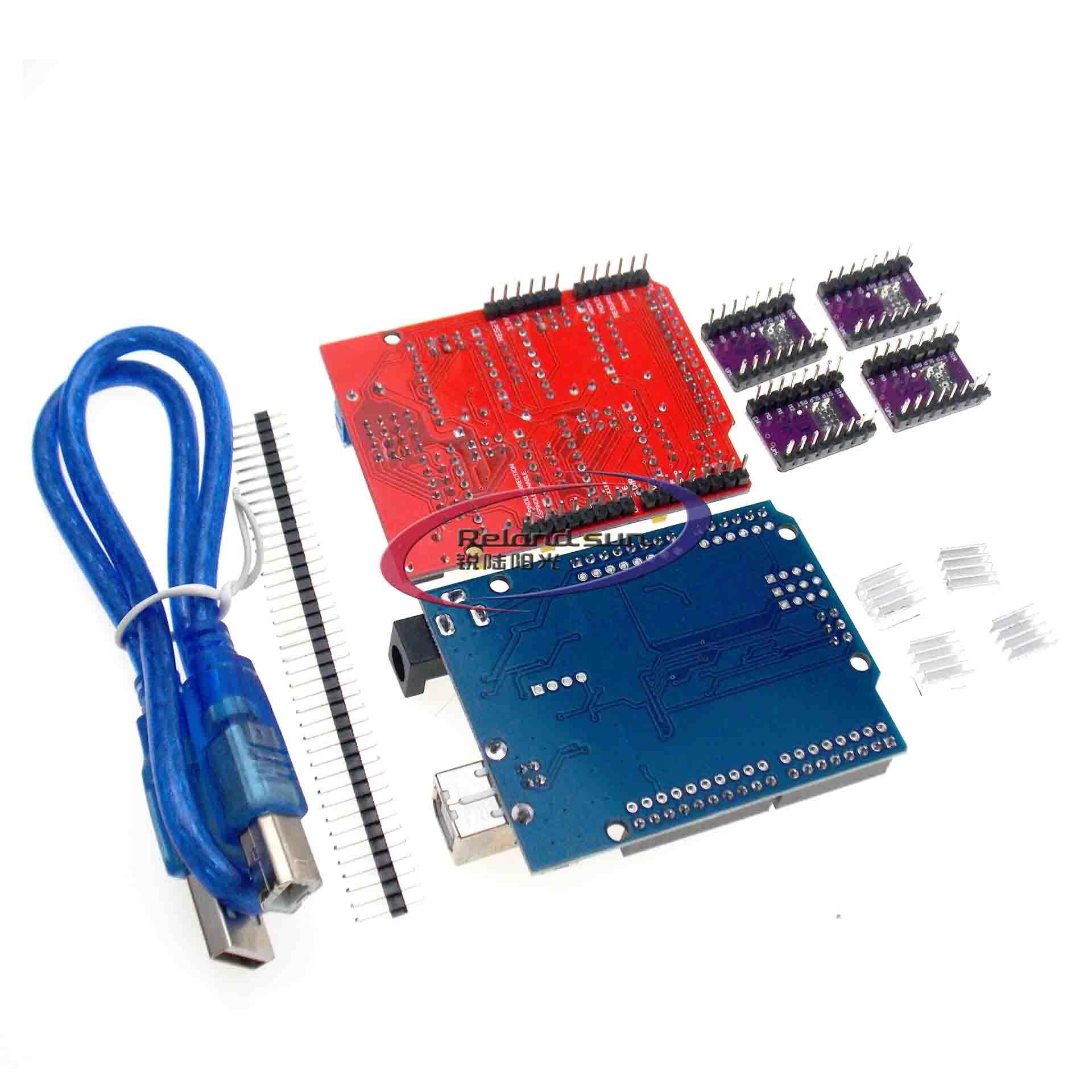 Máy Khắc CNC Shield V3 Máy In 3D + 4 Bảng Mạch Mở Rộng Trình Điều Khiển A4988/DRV8825/AT2100 Cho Arduino + UNO R3 Với Cáp USB