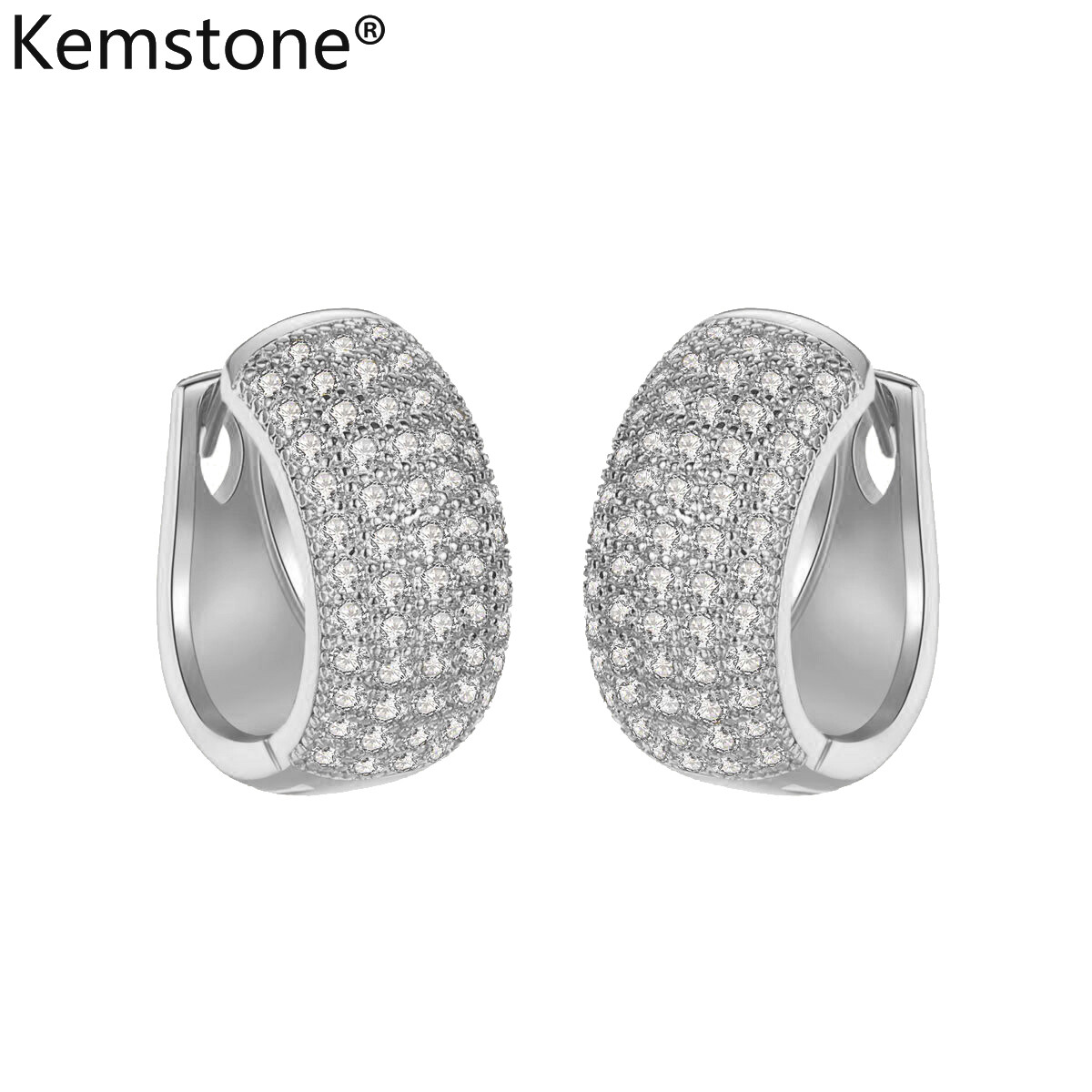 Kemstone Gold Silver Plated Full Crystal Female Hoop Earrings Jewelry Gift for Women