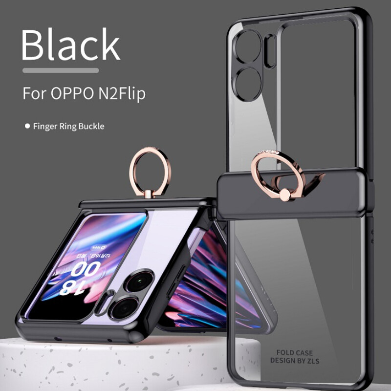 HOCE Transparent Phone Cases For OPPO Find N2 Flip Magnetic Hinge Full Protective Case For Find N2 Flip With Ring Holder Plating Frame Cover