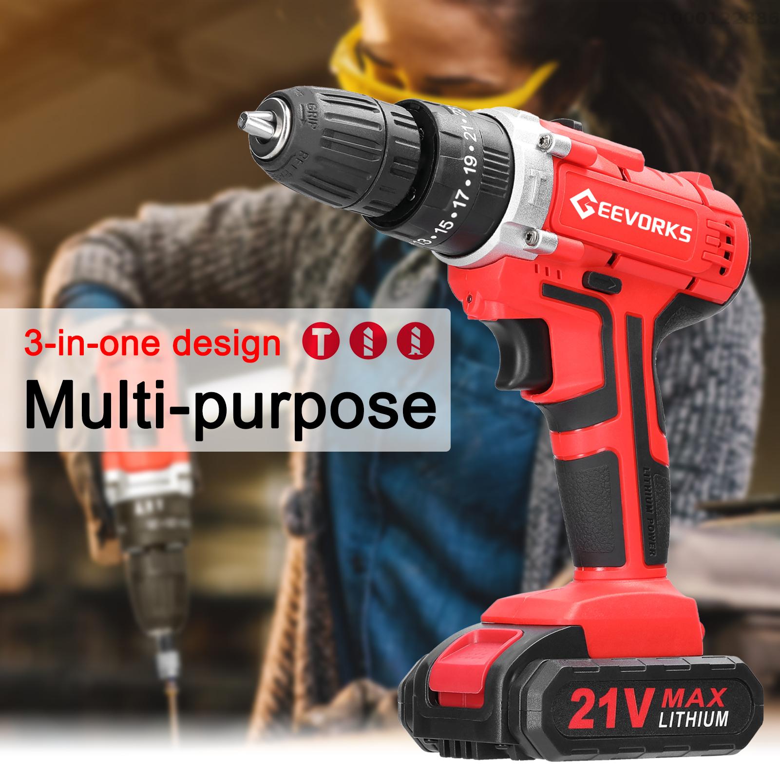 KKmoon Household Multifuctional 21V Electric Drill 3 Working Modes 2 Speed Control Stepless Speed Regulation Rotation Ways Adjustment 25 Gears of Torques Adjustable Lithium Screwdriver