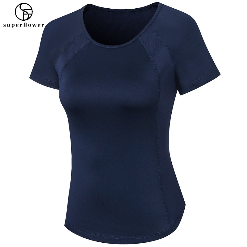 SUPERFLOWER dames casual korte mouwen ronde hals sport-T-shirt mesh ademend hoog elastisch sneldrogend hardlooptops_voghion.com