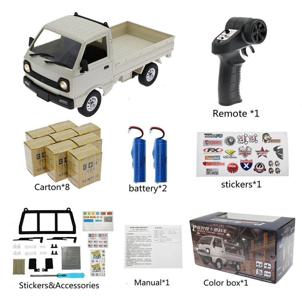 Wpl 1:16 D12 Mini Simulation Remote Control Car Rc Model Van With Stickers Educational Children Toys Puzzle Play Toys For Boys