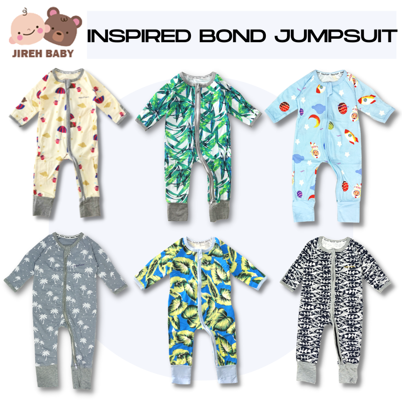 Jireh Baby 6M 24M Baju Baby Boy Inspired Bond Baby Zipper Jumpsuit Baby Zip Jumpsuit Baby Sleepsuit with Mitten and Booties Design Lazada