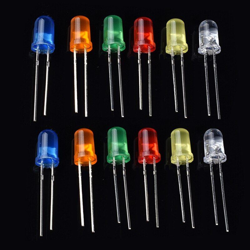 100PCS 3MM 5MM LED Diode Light Assorted Kit, Lamp Emitting Diodes Led Light Electronic Kit Red Orange Yellow Green Blue White