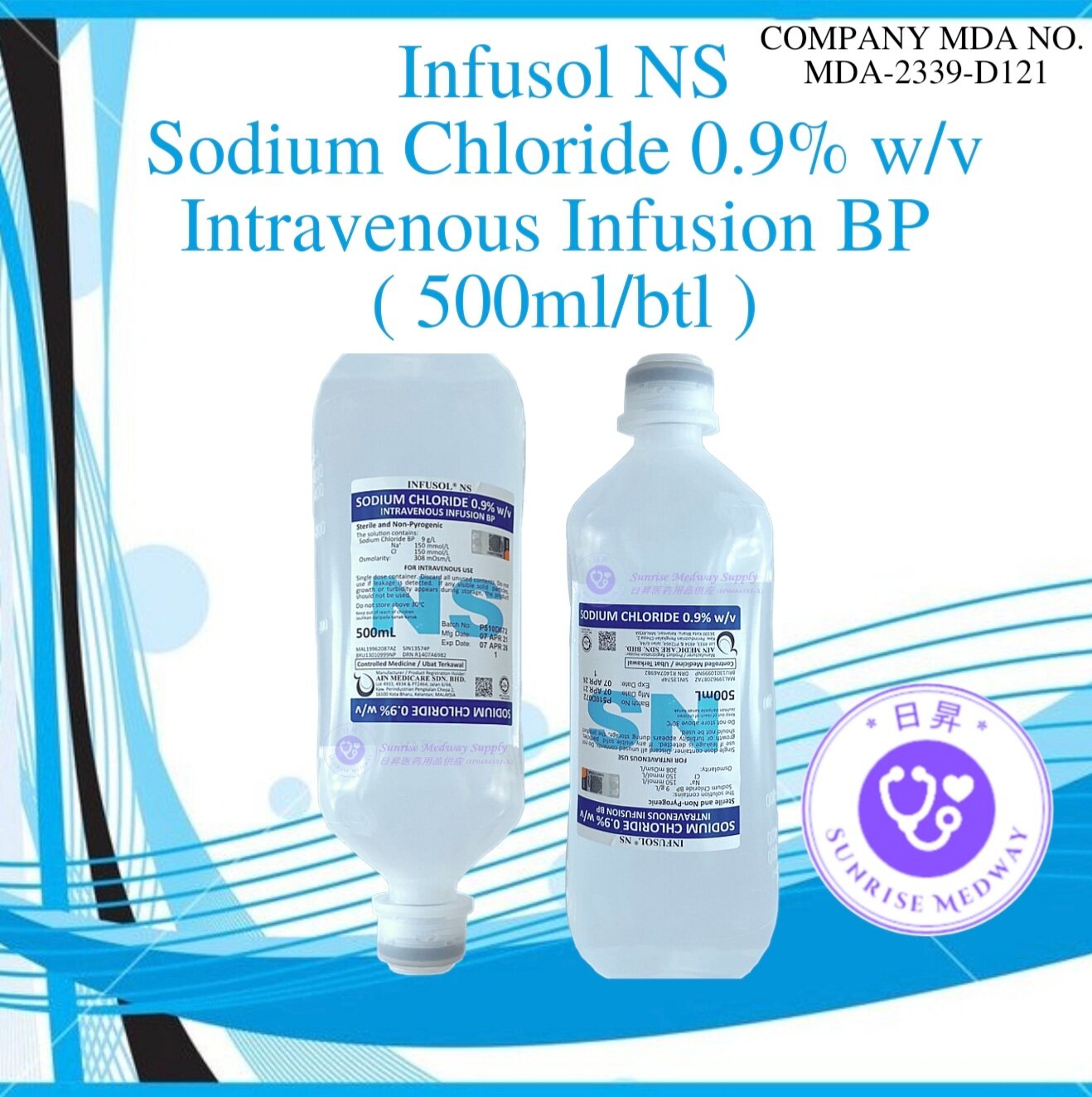 Infusol NS Sodium Chloride 0.9% w/v Intravenous Infusion BP, 500ml/btl ...