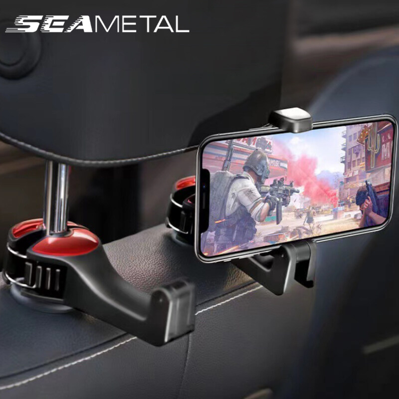 Seamimetal 2 cái tựa đầu xe hơi móc ẩn với giá để điện thoại ghế xe hơi mắc treo phía...