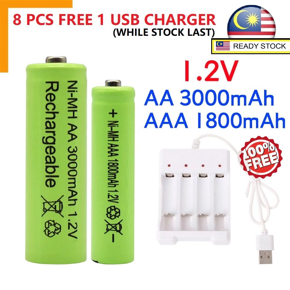 AAA AA Chargeur USB Piles rechargeables 4pcs BTY 1.2V AAA 1350mAh Ni-MH 