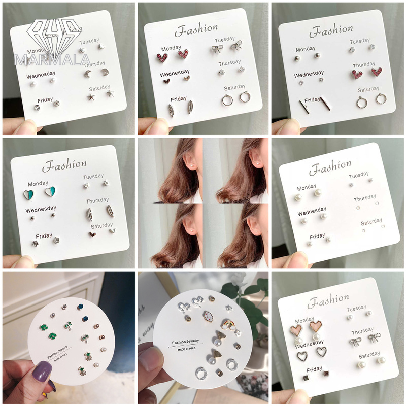 6/7 Đôi/Bộ Bông Tai Kết Hợp Tinh Tế Một Tuần Bông Tai S925 Đơn Giản Hợp Thời Trang Mới 2022 Trang Sức MARMALA Cho Nữ