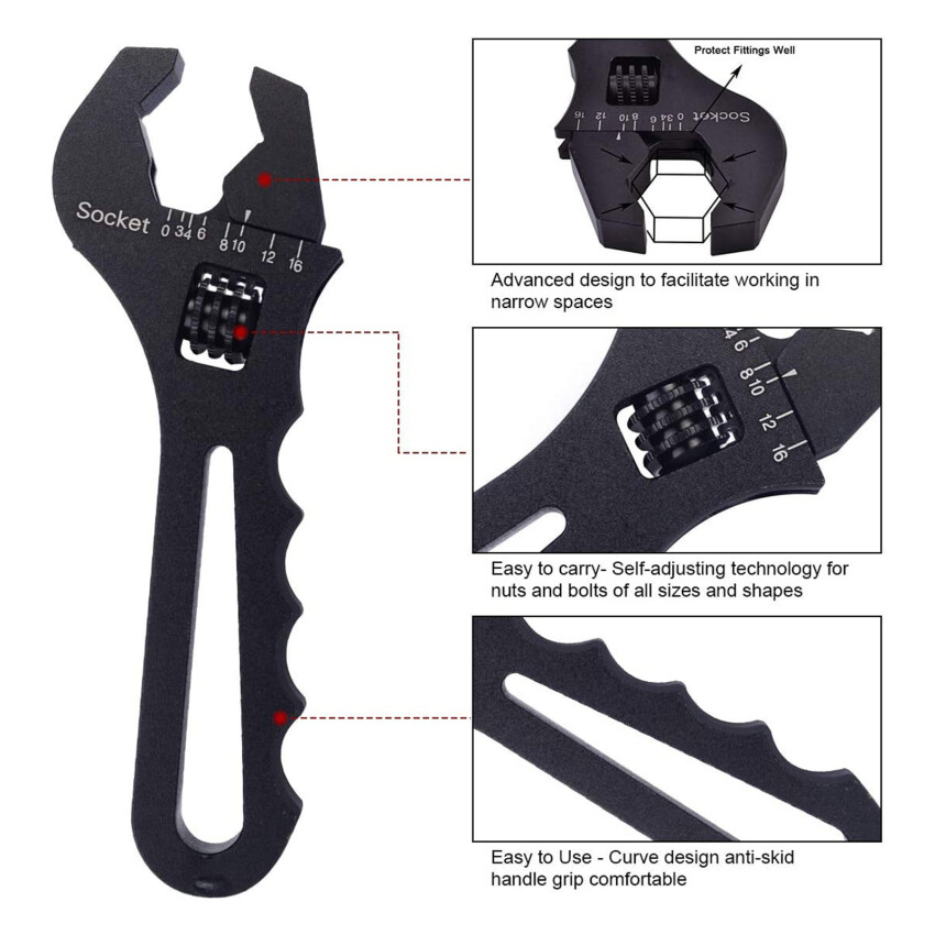 Adjustable an 3 4 6 8 10 12 aluminum wrench hose fitting tool aluminum spanner an3-an12