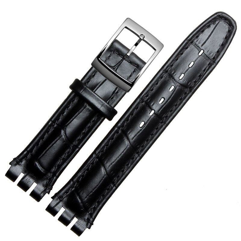 17mm 19mm Strap for Swatch Band Genuine Calf Leather Watch Strap Band Black Brown White Waterproof High Quality