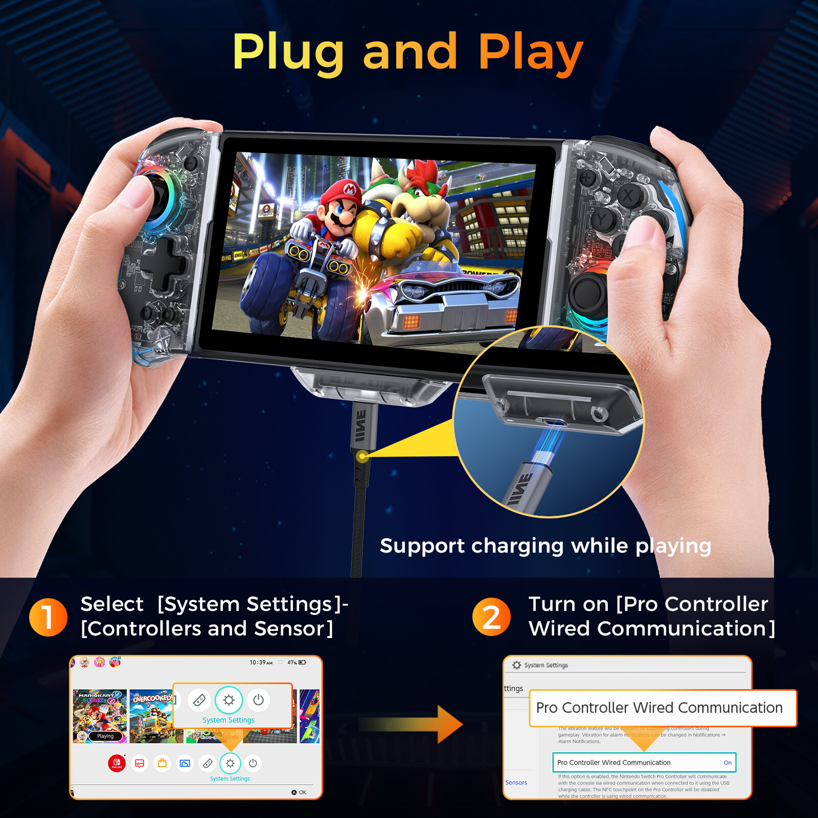 IINE Switch Handheld Controller One-Piece Joypad Controller with Hall Effect Joystick, RGB Light/Motion Control for Nintendo Switch/OLED