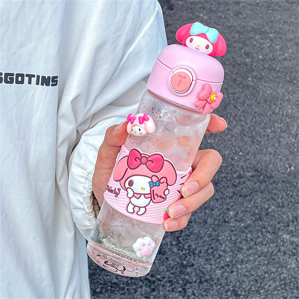 Bergamotsdv RS 330ML Kawaii Sanrios Glass Bottle Kuromi Cinnamoroll Cartoon Cute Hme Girl Heart Juice Milk Cup With Straw Gift for Children Jul.