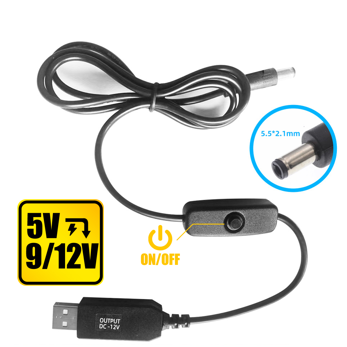 FONKEN Cáp Chuyển Đổi USB 5V Sang 9V/12V Cáp Kết Nối Bộ Định Tuyến Kết Nối Ngân Hàng Điện Cáp Tăng Cường Với Công Tắc Dây Tăng Cường Điện
